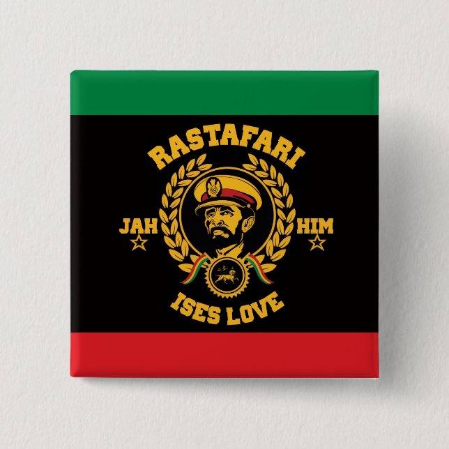 Chapa Cuadrada Haile Selassie I Jah Rastafari Reggae Rasta Button (Anverso)