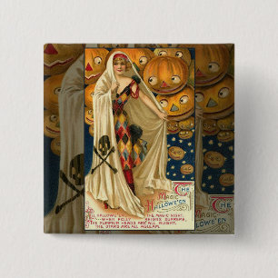 Chapa Cuadrada Halloween antiguo Jack O Lantern