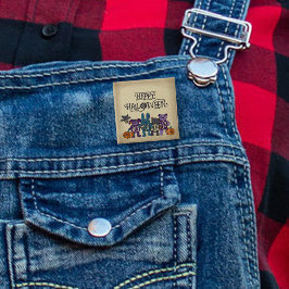 Chapa Cuadrada Halloween con dibujos animados y calabazas