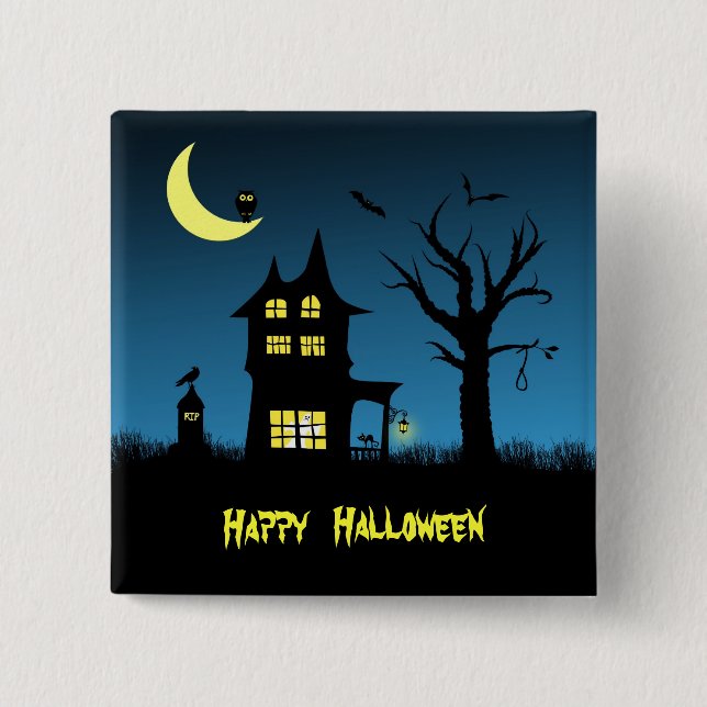 Chapa Cuadrada Halloween de la casa embrujada (Anverso)