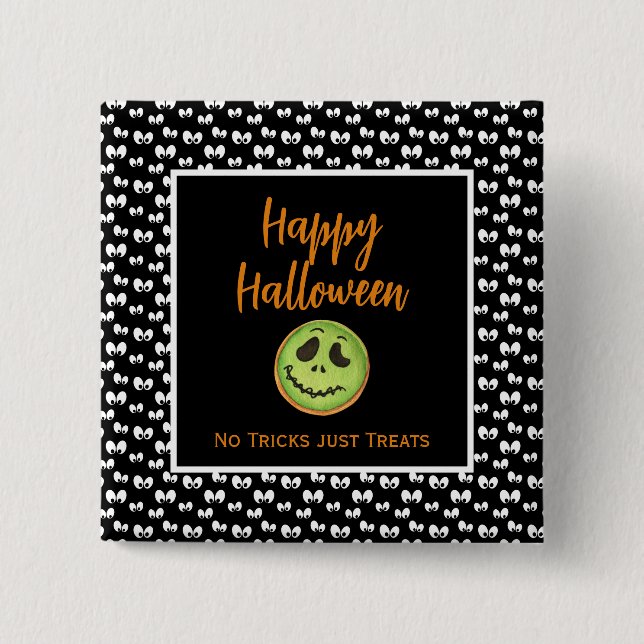 Chapa Cuadrada Halloween ojos espeluznantes galleta verde sin tru (Anverso)