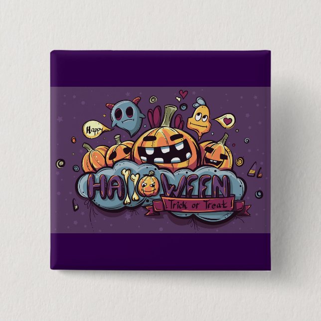 Chapa Cuadrada Halloween Pumpkins and Ghosts Trick or Treat (Anverso)