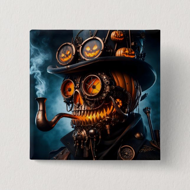 Chapa Cuadrada Halloween Steampunk Jack-O-Lantern gótico (Anverso)