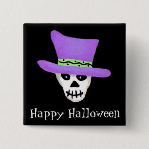 Chapa Cuadrada Halloween Whimsy Skeleton Skull Feliz Halloween