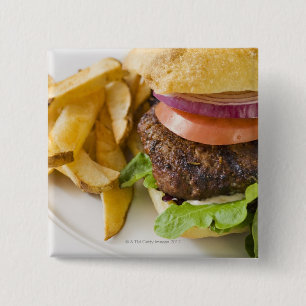 Chapa Cuadrada Hamburguesa y patatas fritas