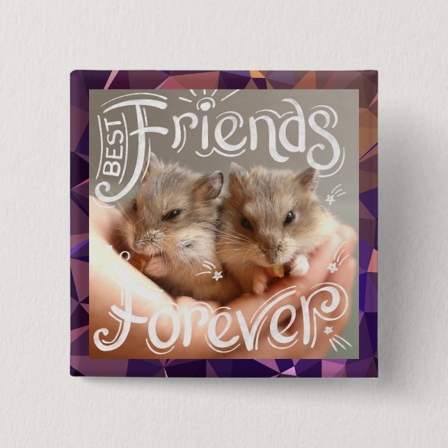 Chapa Cuadrada Hammyville - Hamster Best Friends para siempre (Anverso)