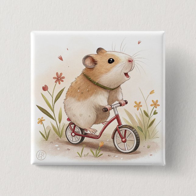 Chapa Cuadrada Hamster en bicicleta (Anverso)