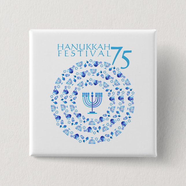 Chapa Cuadrada Hanukkah Festival de Luces Aniversario 75 (Anverso)
