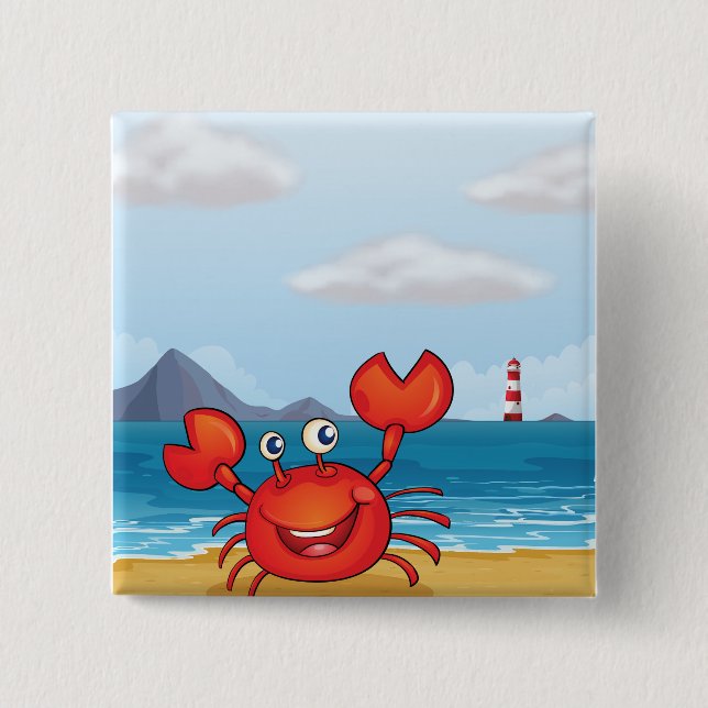 Chapa Cuadrada Happy Crab on Beach with Lighthouse (Anverso)
