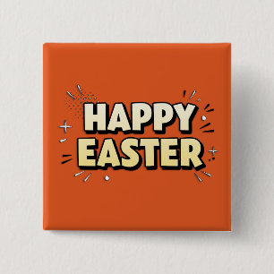 Chapa Cuadrada Happy Easter Modern Terracotta Typographic Pin