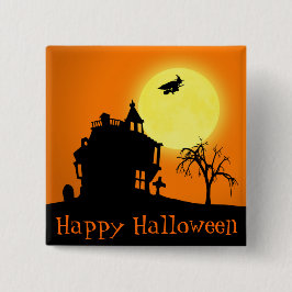 Chapa Cuadrada Happy Halloween Silhouette Landscape