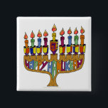 Chapa Cuadrada Happy Hanukkah Dreidels Menorah<br><div class="desc">Está viendo la colección de diseño de Lee Hiller. Coleccionista,  ropa,  regalos y objetos de colección Lee Hiller Photography o colección de arte digital. Puedes ver su fotografía de la naturaleza en http://HikeOurPlanet.com/ y seguir su blog de senderismo dentro del Parque Nacional de Hot Springs.</div>