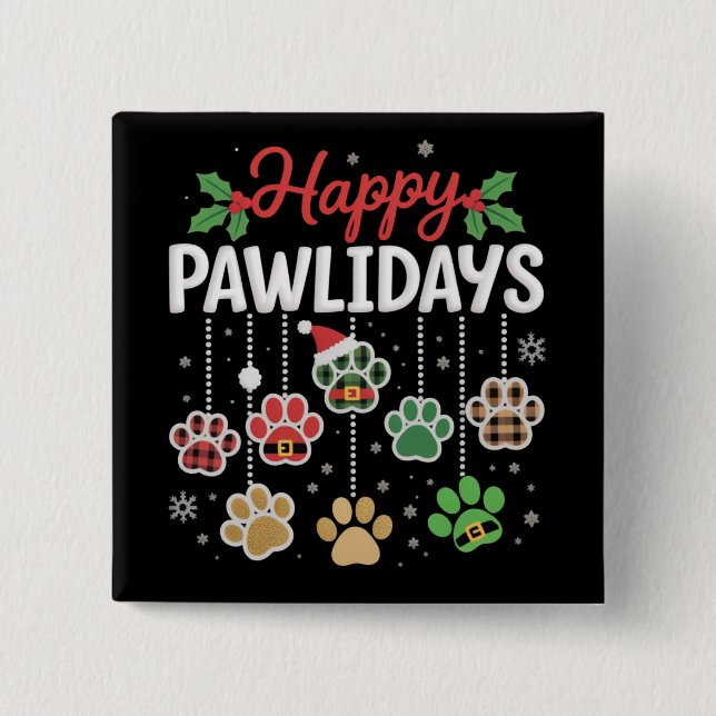 Chapa Cuadrada Happy Pawlidays Funny Christmas Dog Paw Xmas Dogs  (Anverso)