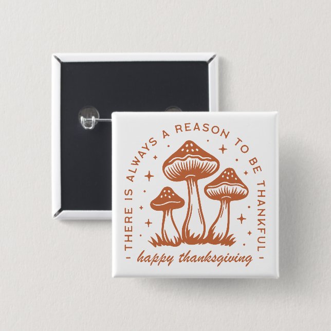Chapa Cuadrada Happy thanksgiving mushroom whimsical terracotta (Anverso y reverso)