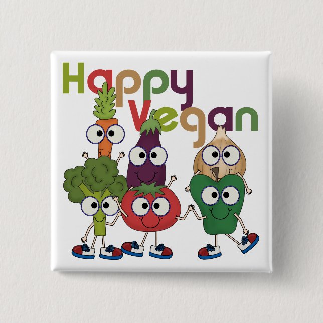 Chapa Cuadrada Happy Vegan (Anverso)