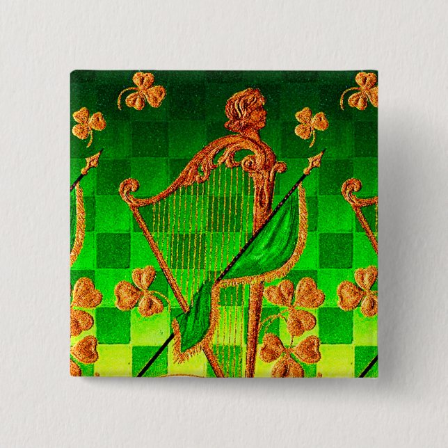 Chapa Cuadrada HARP IRLANDÉS, VERDE GOLD SHAMROCKS St Patrick's D (Anverso)