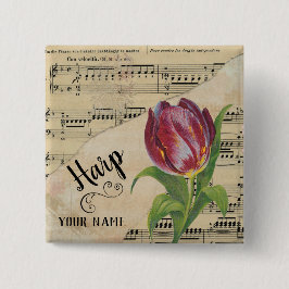 Chapa Cuadrada Harp Tulip Vintage Sheet Music Personalizado