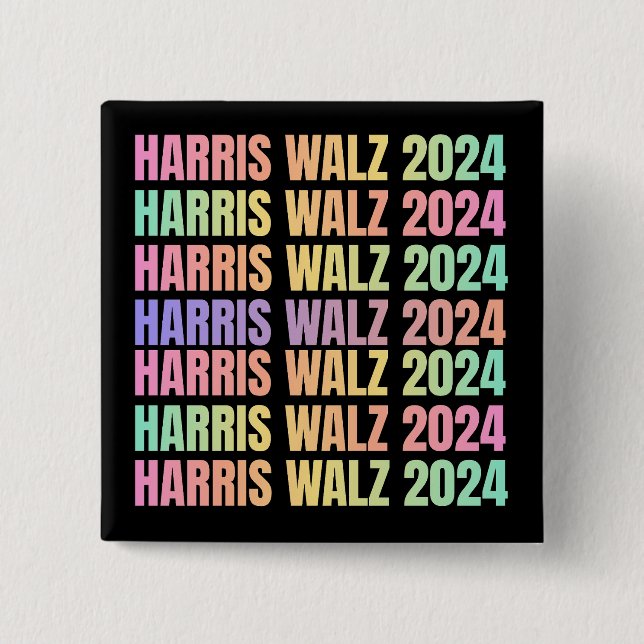 Chapa Cuadrada Harris Walz 2024 Rainbow (Anverso)