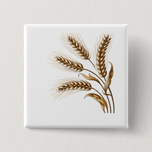 Chapa Cuadrada Harvest Wheat Ears Button – Rustic Farm Charm (Anverso)