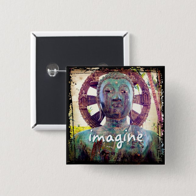 Chapa Cuadrada Hawai Turquoise Buddha Photo Imagine Script negrit (Anverso y reverso)