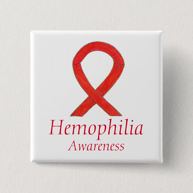 Chapa Cuadrada Hemophilia Red Awareness Ribbon Personalizado Pin  (Anverso)