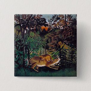 Chapa Cuadrada Henri Rousseau - El león hambriento