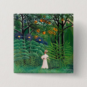 Chapa Cuadrada Henri Rousseau - Mujer caminando en un bosque exót