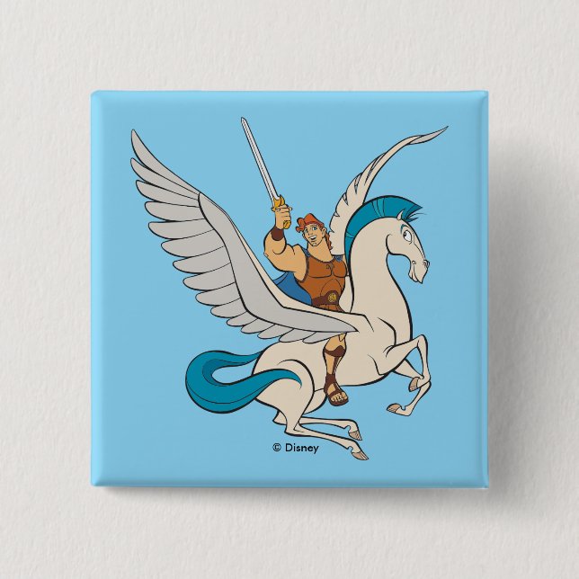 Chapa Cuadrada Hercules Riding Pegasus Button (Anverso)