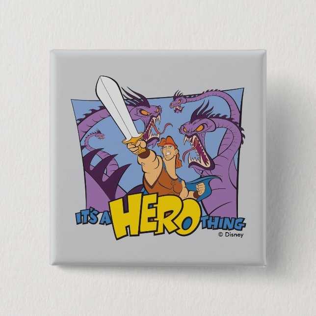 Chapa Cuadrada Hercules vs Hydra - It's a HERO Thing Button (Anverso)