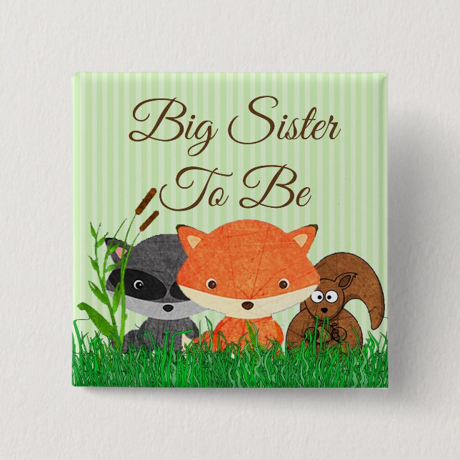 Chapa Cuadrada Hermana de Woodland Creature Forest Animals Pin (Anverso)