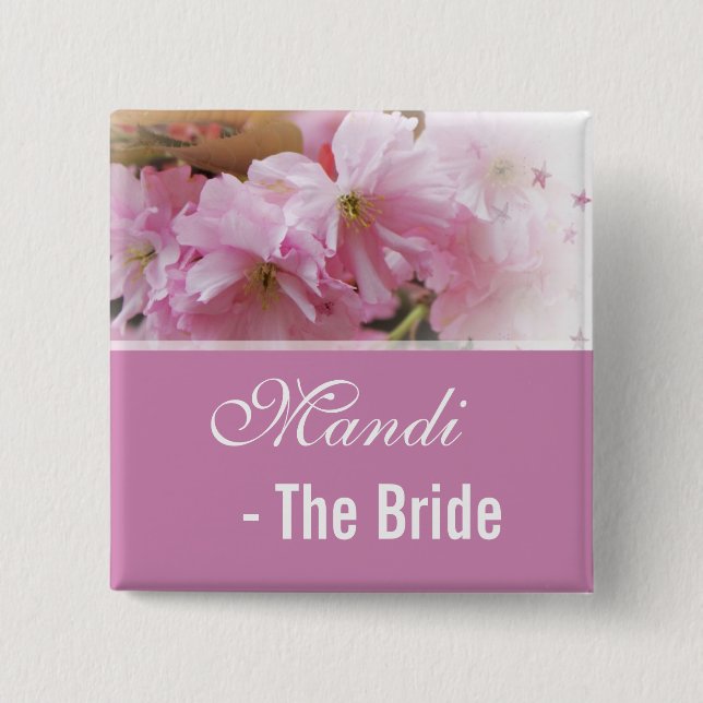 Chapa Cuadrada Hermosa novia de primavera en flor de cerezo rosa (Anverso)