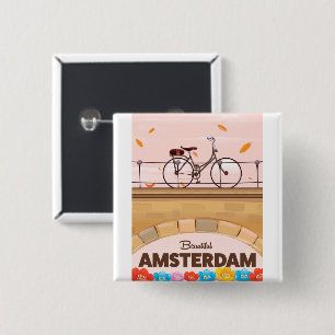 Chapa Cuadrada Hermoso afiche de viajes en bicicleta de Amsterdam