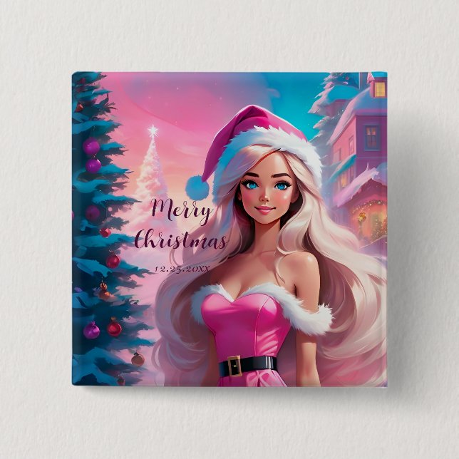 Chapa Cuadrada Hermoso Chica de Navidades rosados 01 (Anverso)