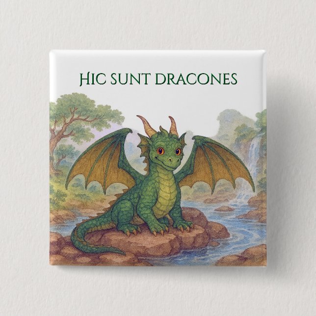 Chapa Cuadrada Hermoso dragón verde (Anverso)