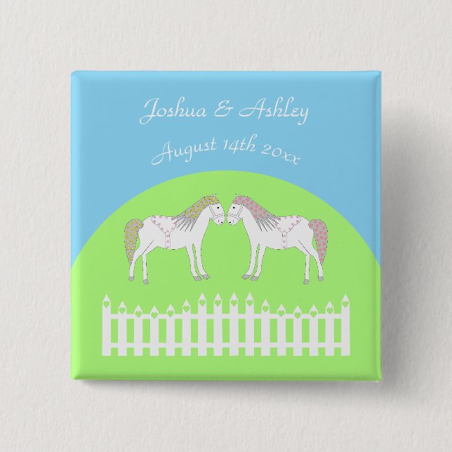 Chapa Cuadrada Hermoso Personalizado de caballos Boda blanco (Anverso)