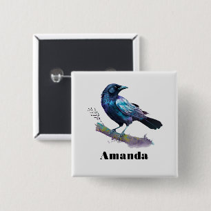 Chapa Cuadrada Hermoso Raven en una rama de árbol