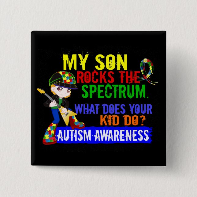 Chapa Cuadrada Hijo del autismo del espectro de las rocas (Anverso)