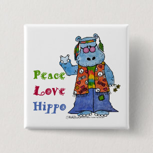 Chapa Cuadrada Hippie Hippo-Peace, Love, Hippo