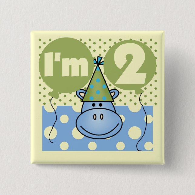 Chapa Cuadrada Hippo 2ª camisetas de cumpleaños y regalos (Anverso)