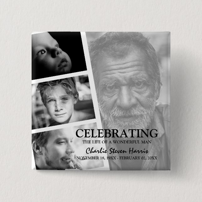 Chapa Cuadrada Historia de vida en foto moderna Collage Funeral (Anverso)