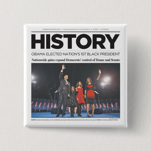 Chapa Cuadrada HISTORIA: Obama eligió al 1r presidente negro (Anverso)