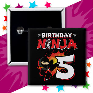 Chapa Cuadrada Historieta de 5 años estilo Ninja 5º cumpleaños