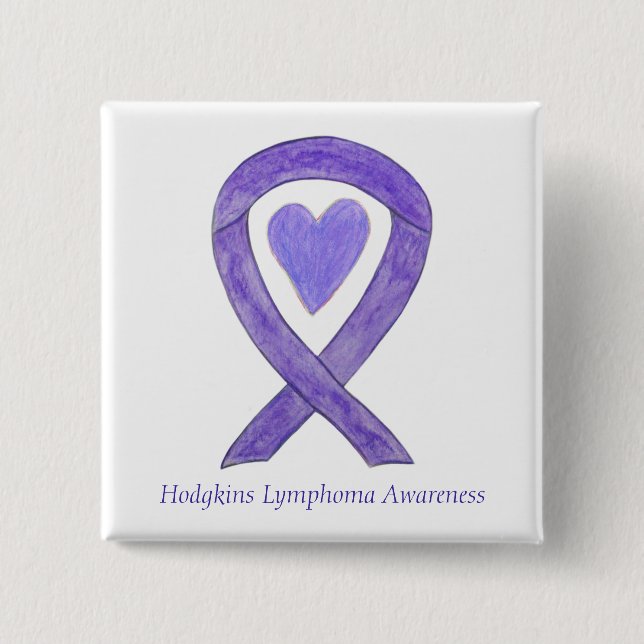 Chapa Cuadrada Hodgkins Linfoma Awareness Ribbon Heart Pins (Anverso)