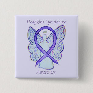 Chapa Cuadrada Hodgkins Lymphoma Art Angel Violet Ribbon Pins