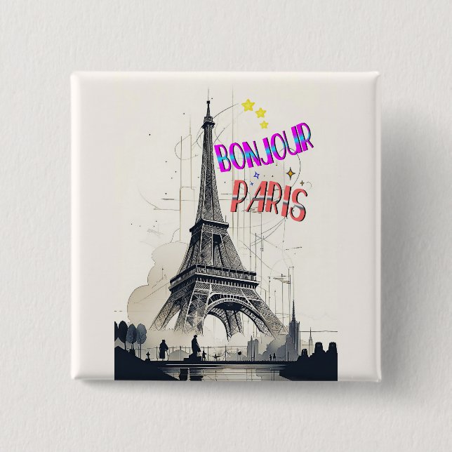 Chapa Cuadrada Hola Colorido París (Anverso)