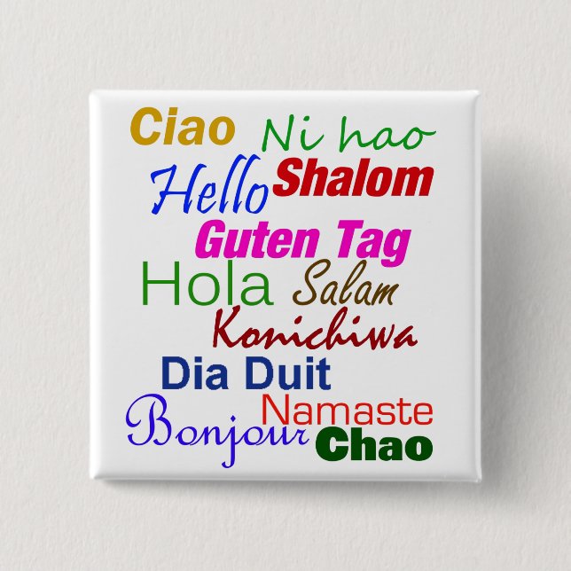 Chapa Cuadrada Hola en muchos pernos de las idiomas (Anverso)