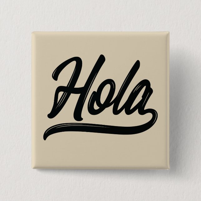Chapa Cuadrada Hola Script (negro) (Anverso)