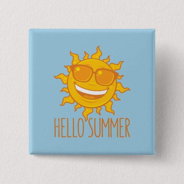 Chapa Cuadrada Hola Sol de verano con gafas de sol (Anverso)