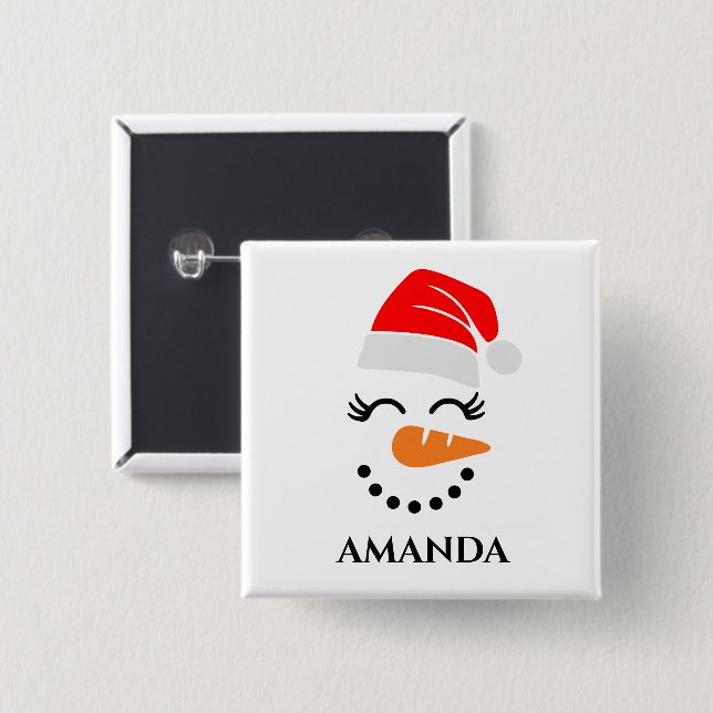 Chapa Cuadrada Hombre de nieve navidad personalizado con nombre p (Anverso y reverso)