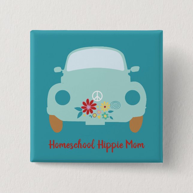 Chapa Cuadrada Homeschoa Hippie Mom (Anverso)